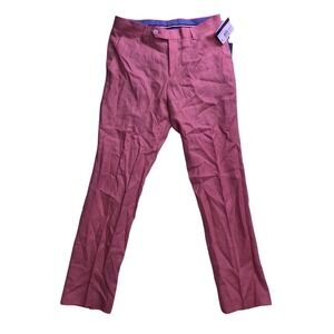 Tommy Hilfiger Linen Trousers Mens 30x30 Light Red Flat Front Dress Pants Summer